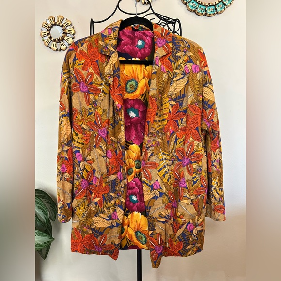 FARM Rio Jackets & Blazers - Farm Rio Boho Floral Open Front Light Blazer Kimono Small Reversible? Pockets